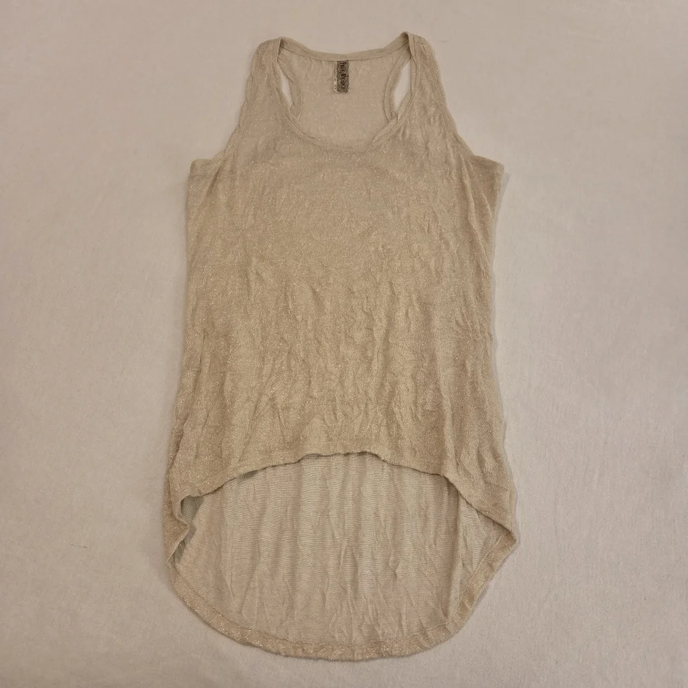 FREE PEOPLE Golden Metallic Sparkle Hi Lo Crinkle Textured Tank Top Women's XS - Picture 5 of 11